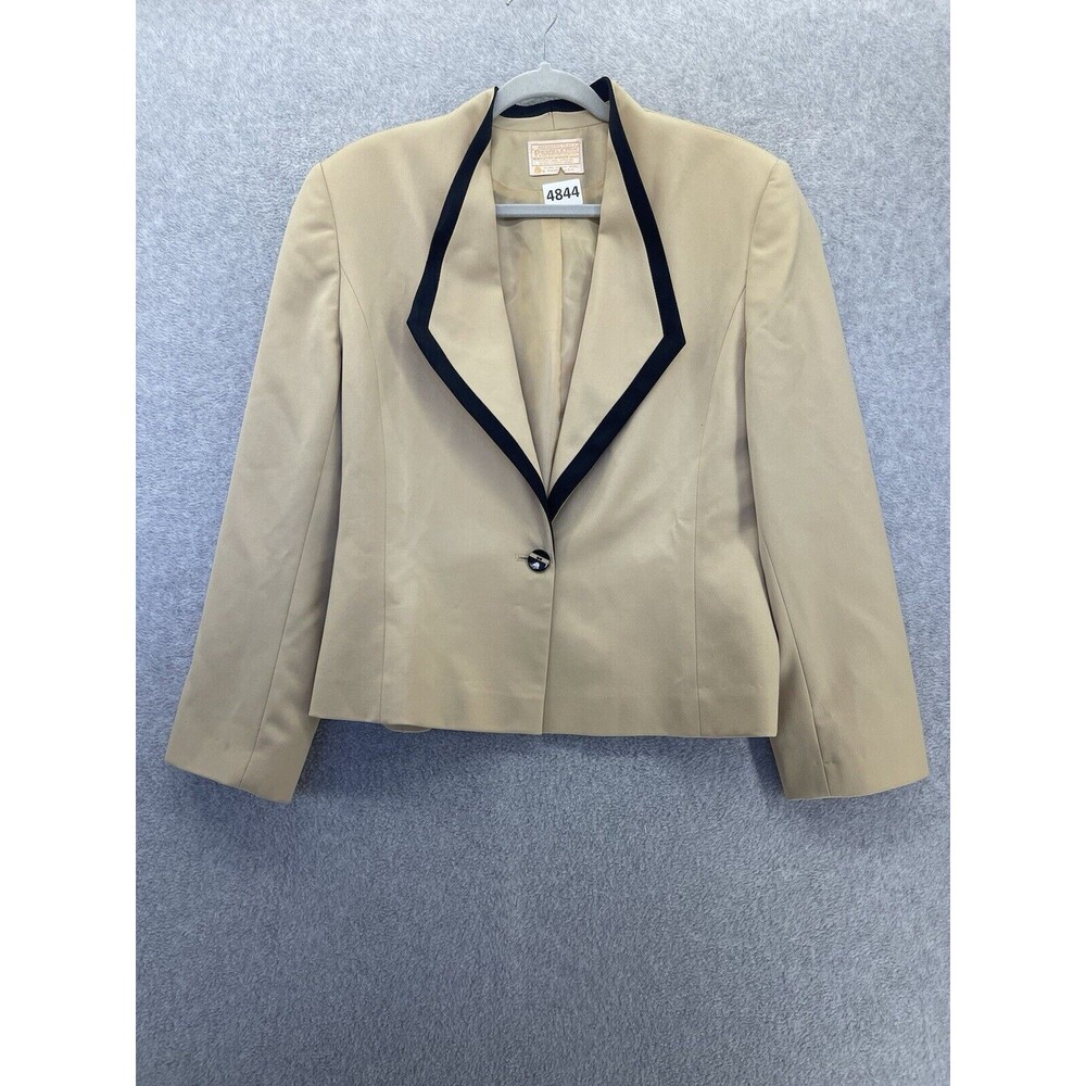 Pendleton Womens Blazer Vintage Tan Black Lapel One button Size 14